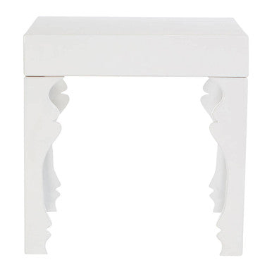 White High Gloss Side Table With Decorative Shaped Curved Legs, Luis