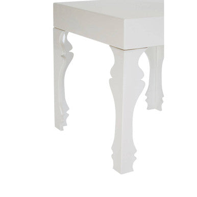 White High Gloss Side Table With Decorative Shaped Curved Legs, Luis