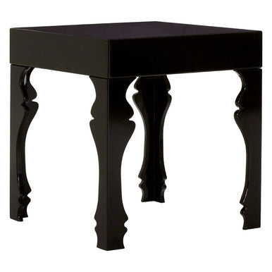 Black High Gloss Side Table With Decorative Shaped Curved Legs, Luis