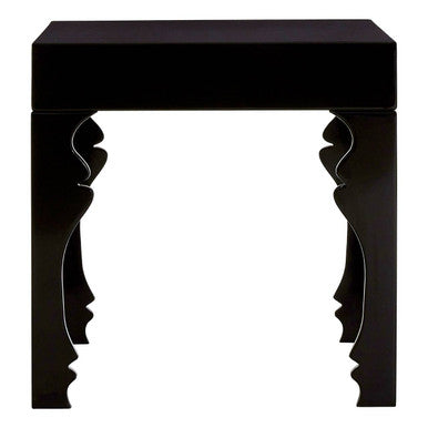 Black High Gloss Side Table With Decorative Shaped Curved Legs, Luis
