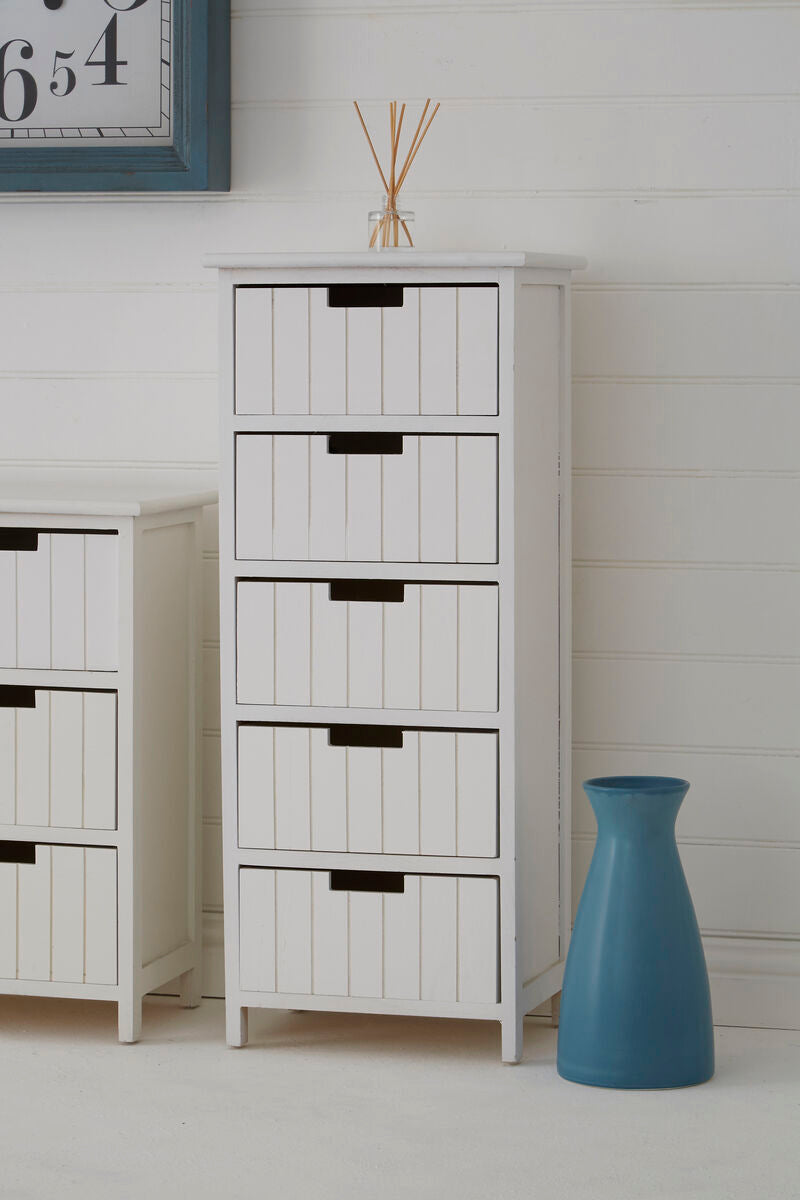 New England White 5 Drawers Chest