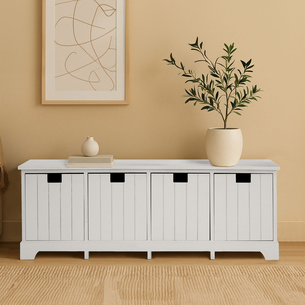 New England White Storage Bench With 4 Drawers