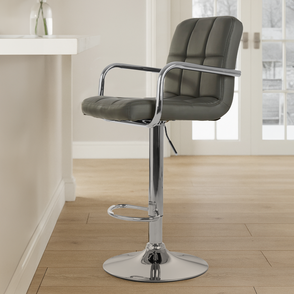Starz Grey Leather Bar Chair