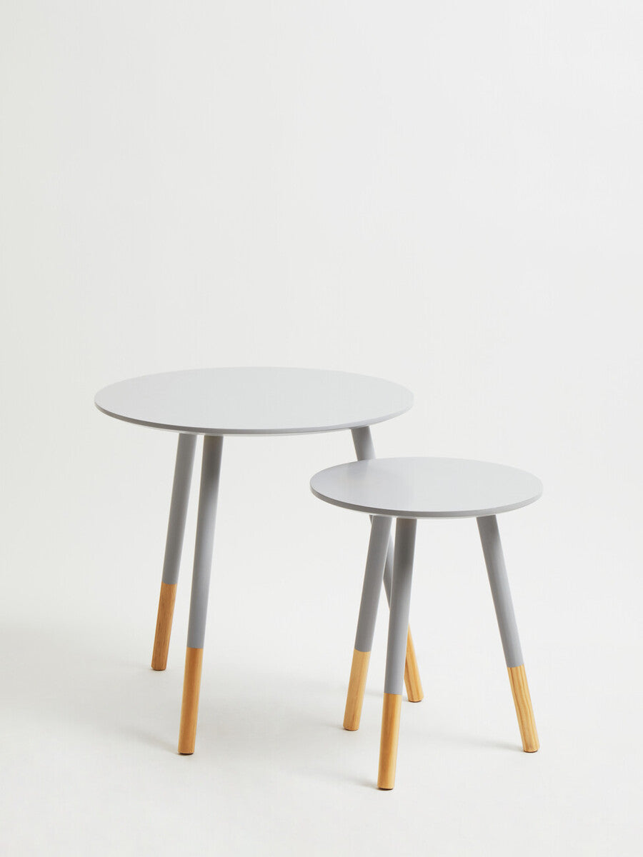 Set Of 2 Grey Bamboo Round Nesting Side Tables With Natural Wood Legs, Viborg