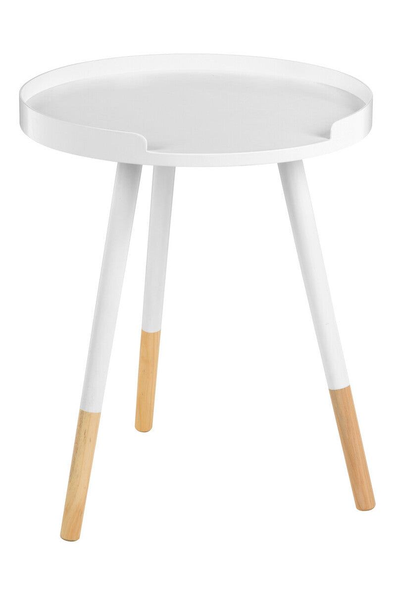 White Round Side Table With Natural Wood Feet, Viborg
