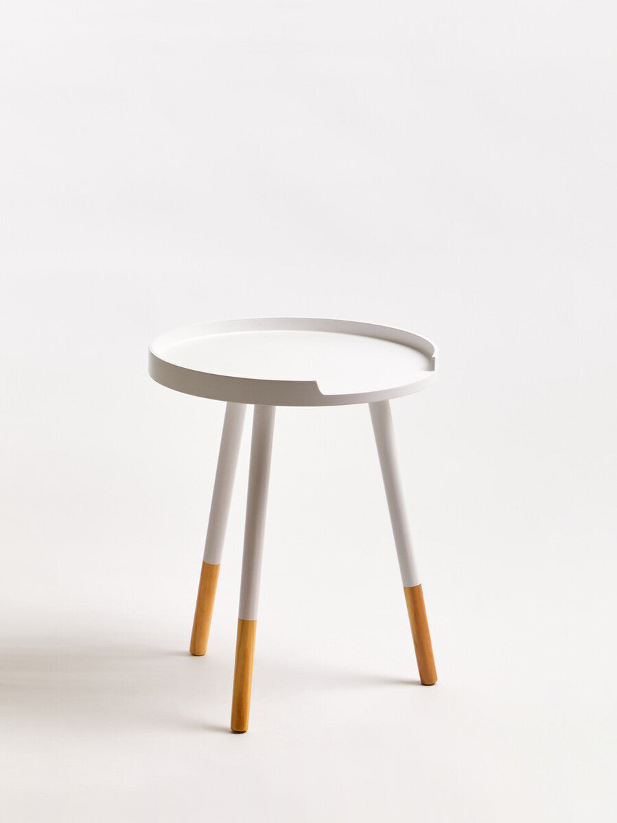 White Round Side Table With Natural Wood Feet, Viborg