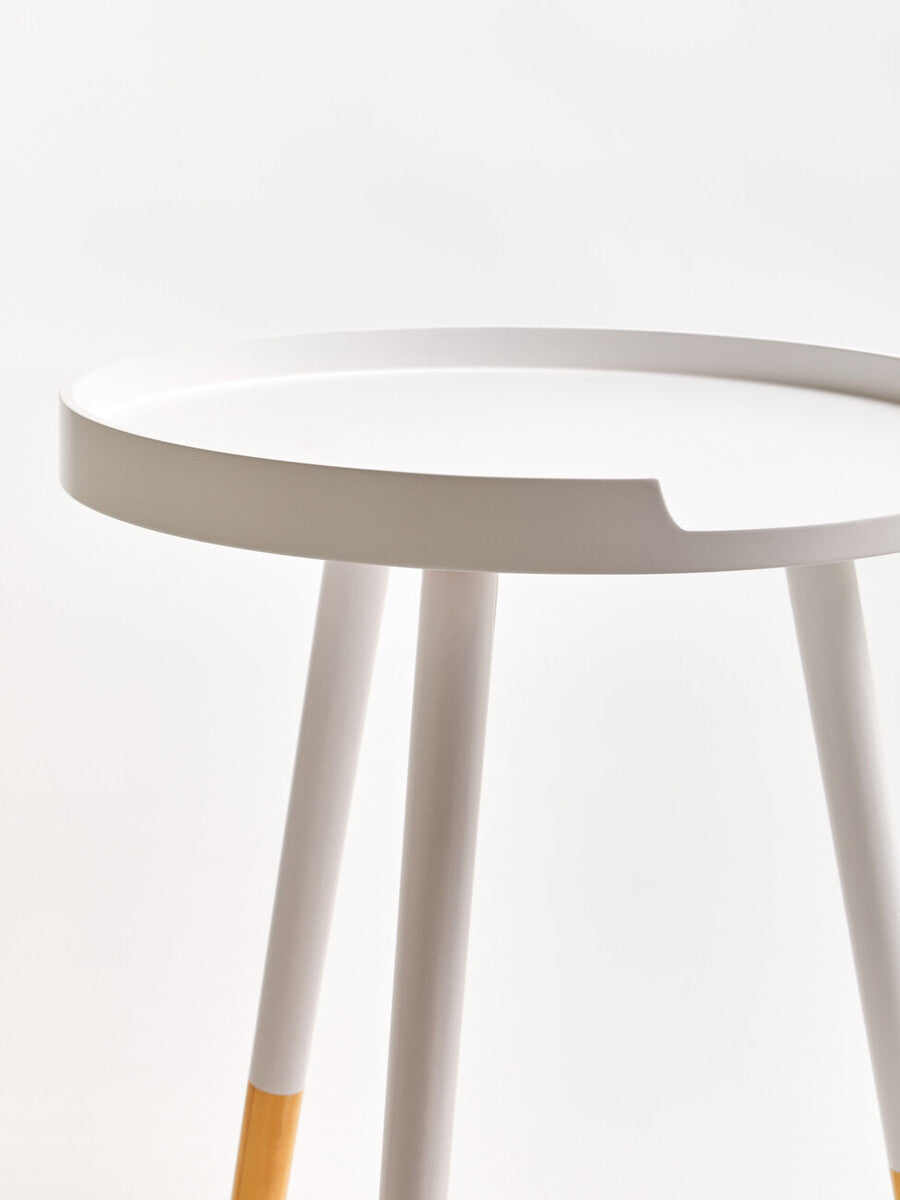 White Round Side Table With Natural Wood Feet, Viborg