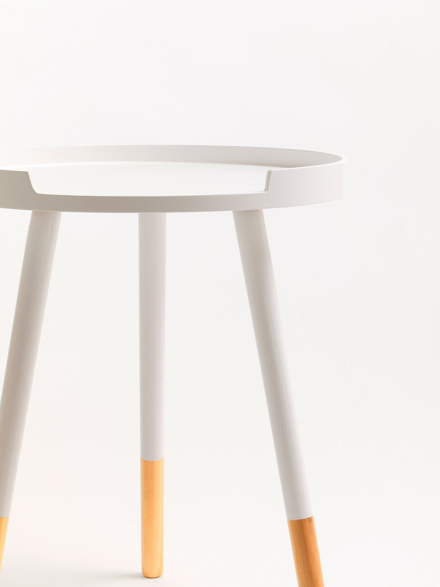 White Round Side Table With Natural Wood Feet, Viborg