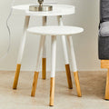 White Round Side Table With Natural Wood Feet, Viborg