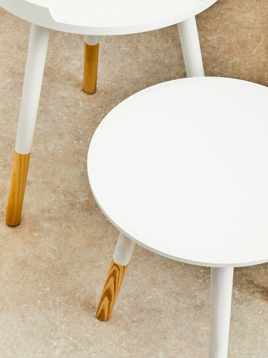 White Round Side Table With Natural Wood Feet, Viborg