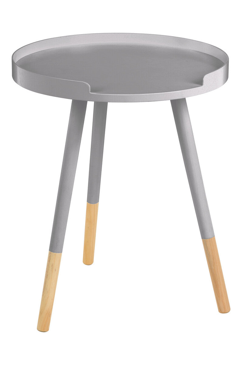 Grey Round Side Table With Natural Wood Feet, Viborg