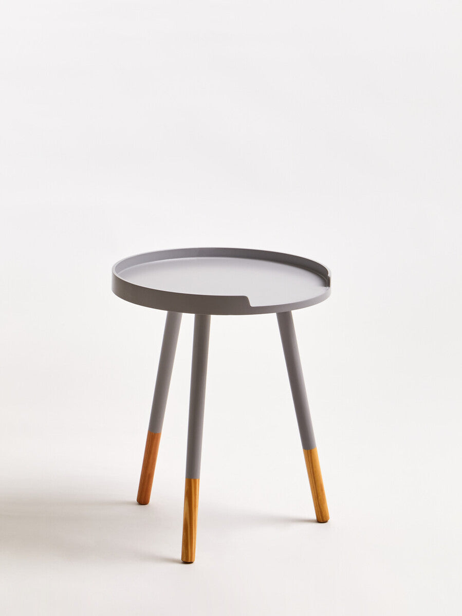 Grey Round Side Table With Natural Wood Feet, Viborg
