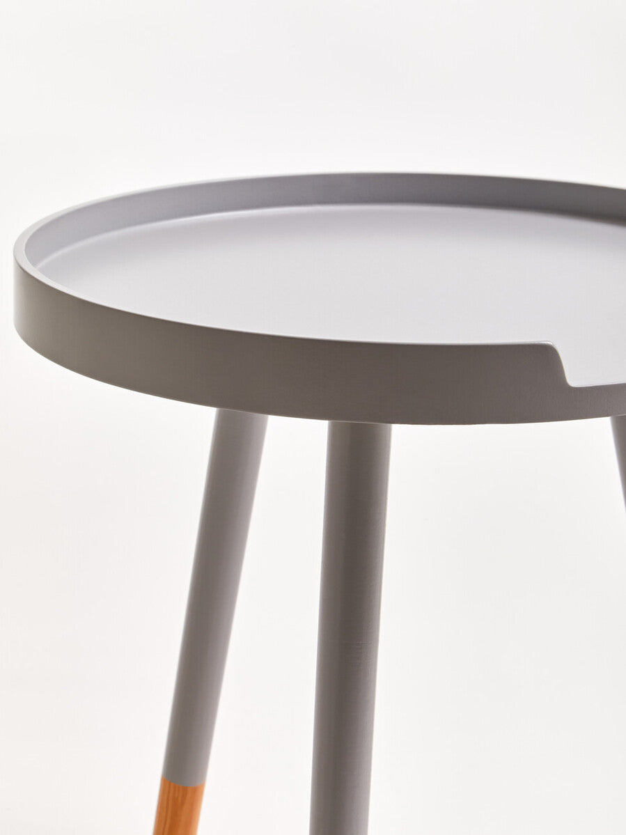 Grey Round Side Table With Natural Wood Feet, Viborg