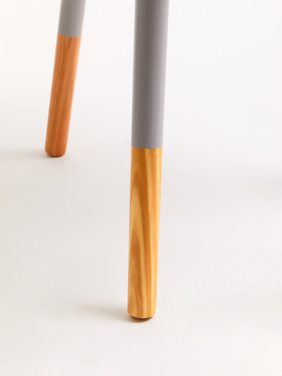 Grey Round Side Table With Natural Wood Feet, Viborg