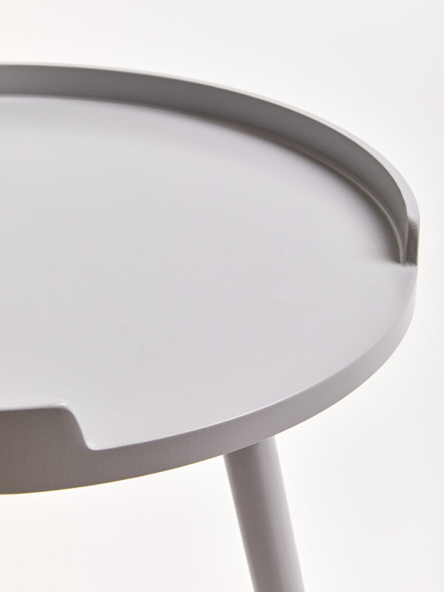 Grey Round Side Table With Natural Wood Feet, Viborg