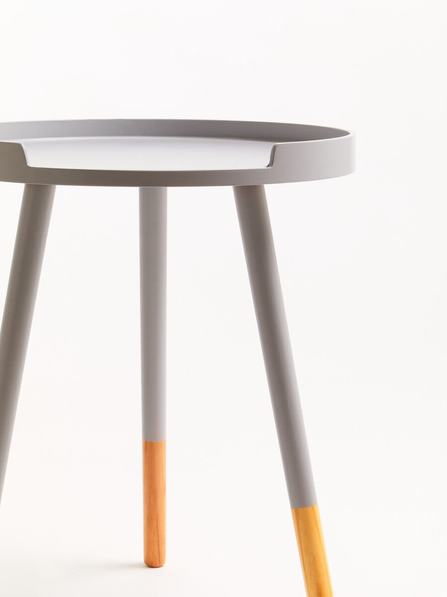 Grey Round Side Table With Natural Wood Feet, Viborg