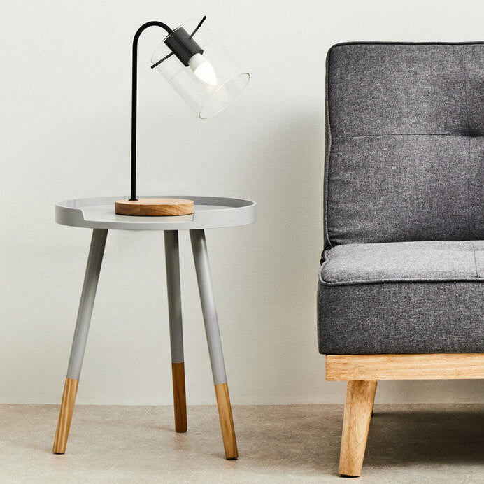 Grey Round Side Table With Natural Wood Feet, Viborg