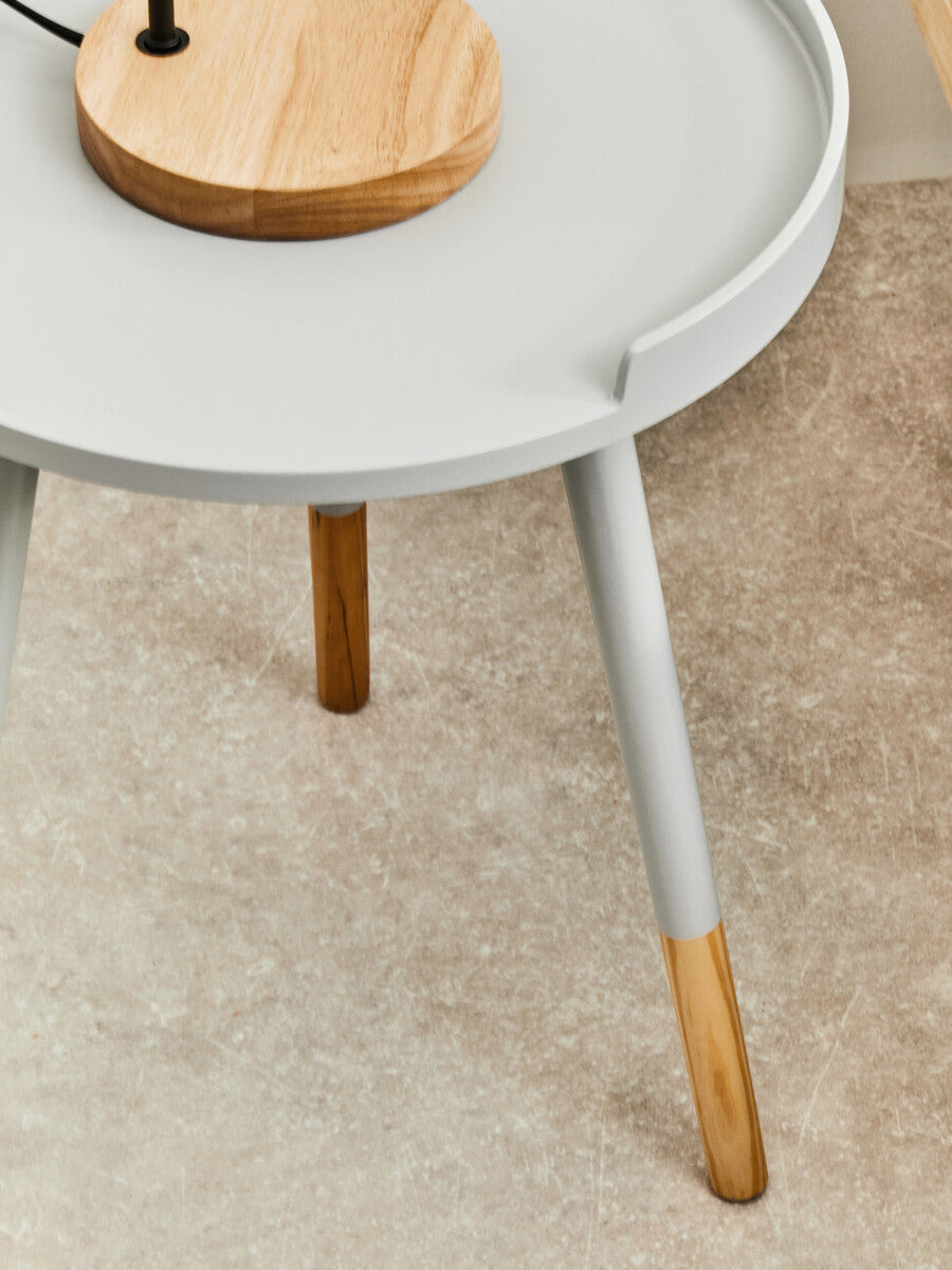 Grey Round Side Table With Natural Wood Feet, Viborg