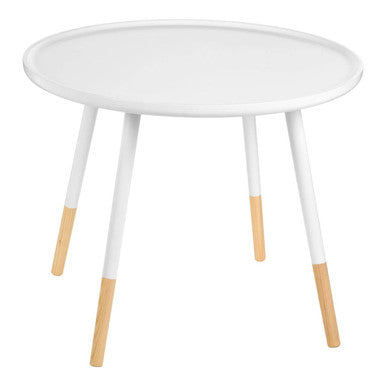 White Small Round Side Table With Natural Wood Feet, Viborg