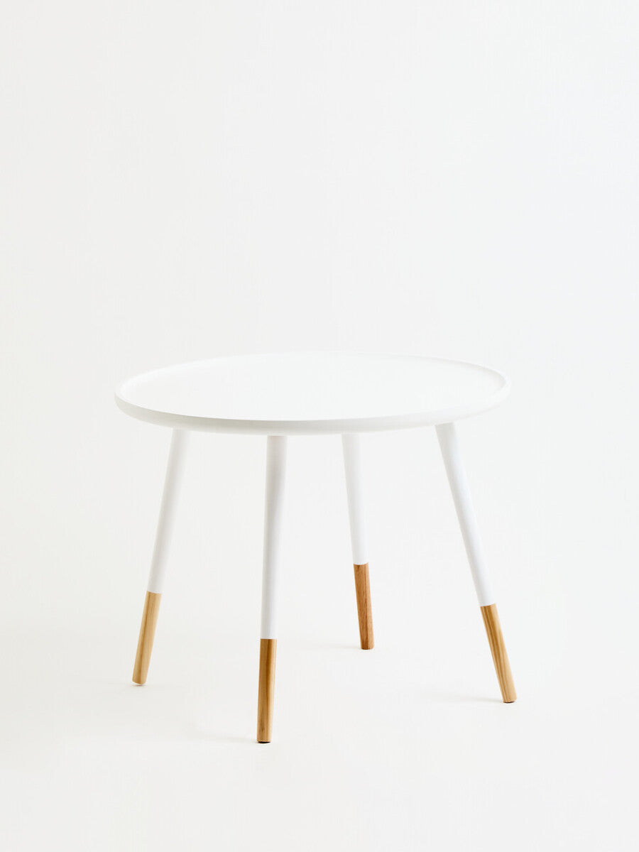 White Small Round Side Table With Natural Wood Feet, Viborg
