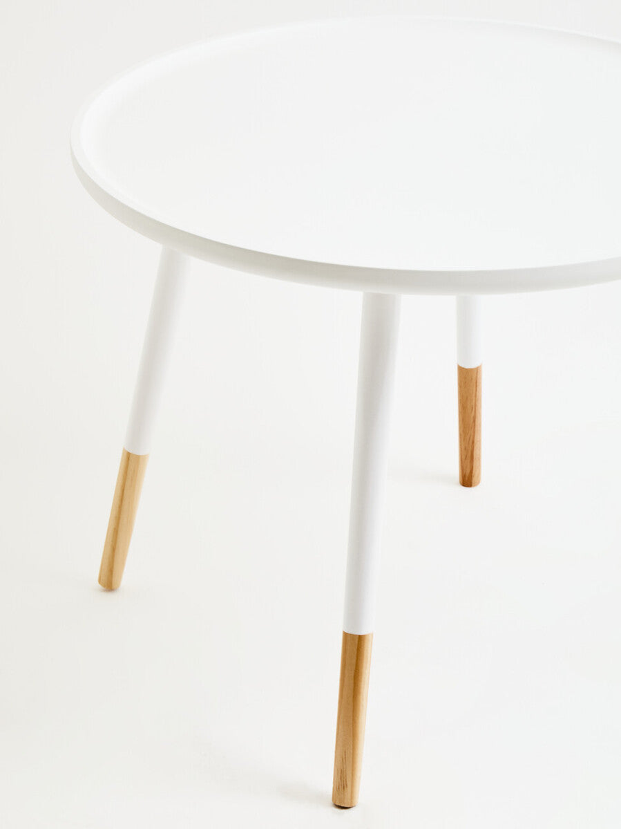 White Small Round Side Table With Natural Wood Feet, Viborg