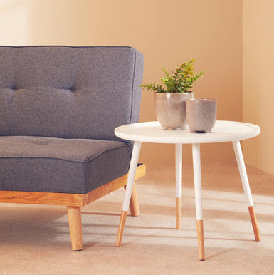 White Small Round Side Table With Natural Wood Feet, Viborg