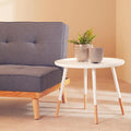 White Small Round Side Table With Natural Wood Feet, Viborg