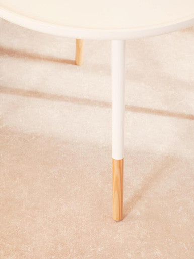 White Small Round Side Table With Natural Wood Feet, Viborg