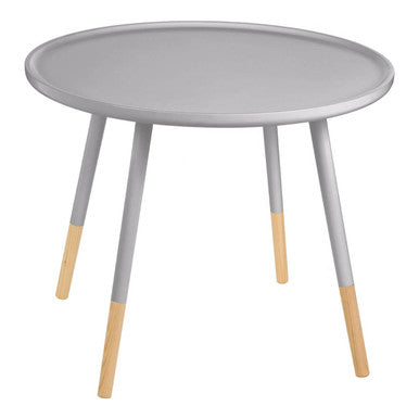 Grey Large Round Side Table With Natural Wood Feet, Viborg
