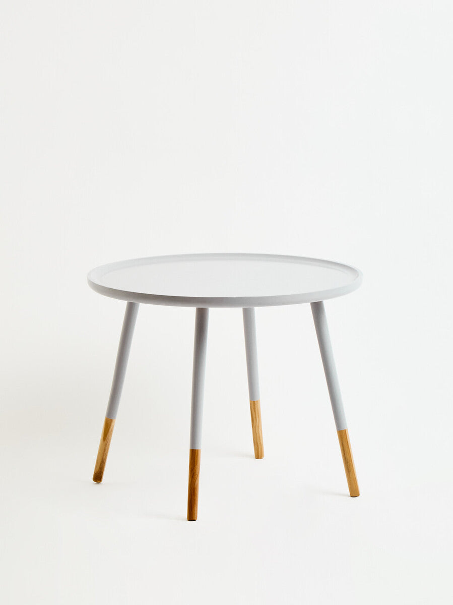 Grey Large Round Side Table With Natural Wood Feet, Viborg