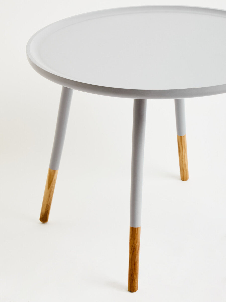 Grey Large Round Side Table With Natural Wood Feet, Viborg