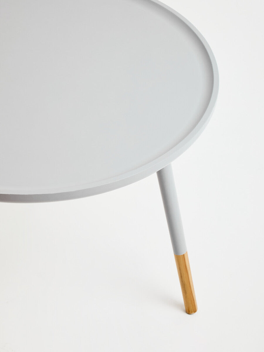 Grey Large Round Side Table With Natural Wood Feet, Viborg