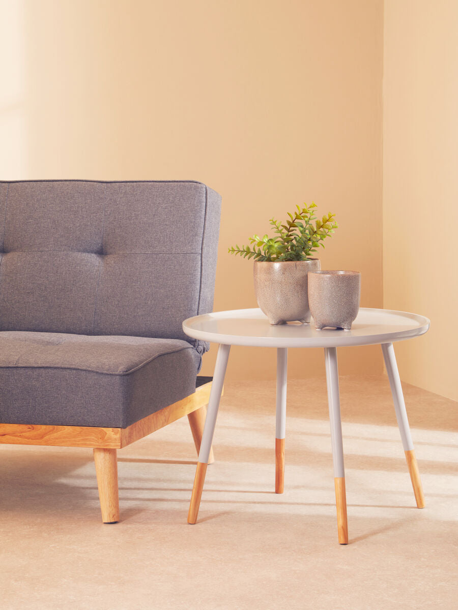 Grey Large Round Side Table With Natural Wood Feet, Viborg