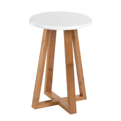 Viborg White & Natural Bamboo Round Stool