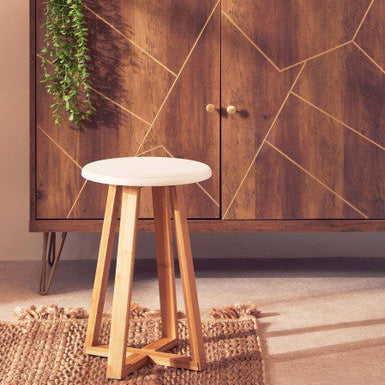 Viborg White & Natural Bamboo Round Stool