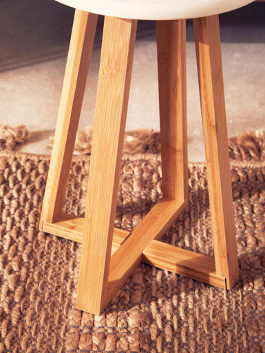 Viborg White & Natural Bamboo Round Stool