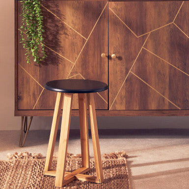 Viborg Black & Natural Bamboo Round Stool