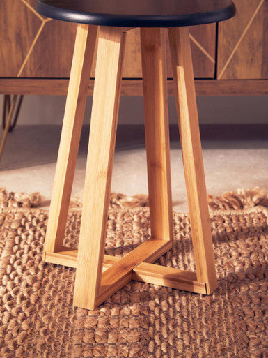 Viborg Black & Natural Bamboo Round Stool