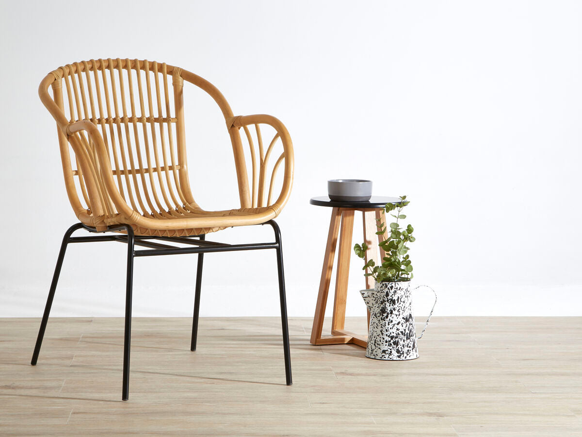 Viborg Black & Natural Bamboo Round Stool