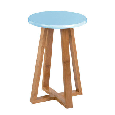 Viborg Blue & Natural Bamboo Round Stool