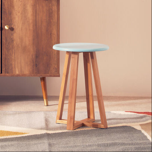 Viborg Blue & Natural Bamboo Round Stool