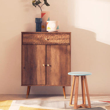 Viborg Blue & Natural Bamboo Round Stool