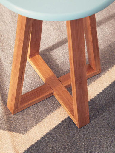 Viborg Blue & Natural Bamboo Round Stool