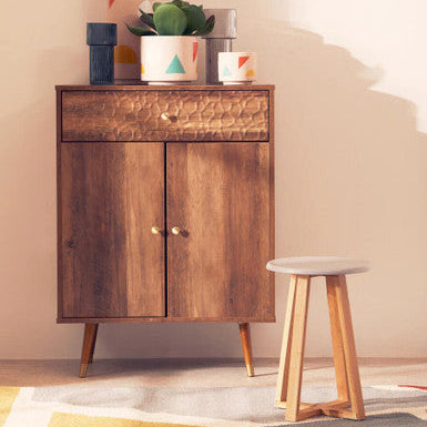 Viborg Grey & Natural Bamboo Round Stool