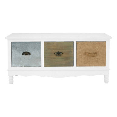 White Beach House Style Coffee Table With Three Drawers & Mixed Handle Design, Weymouth