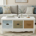White Beach House Style Coffee Table With Three Drawers & Mixed Handle Design, Weymouth