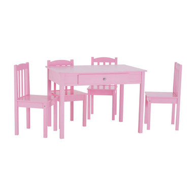 Kids Pink Wooden Table & 4 Chairs Set, Kid'S Storage & Dining