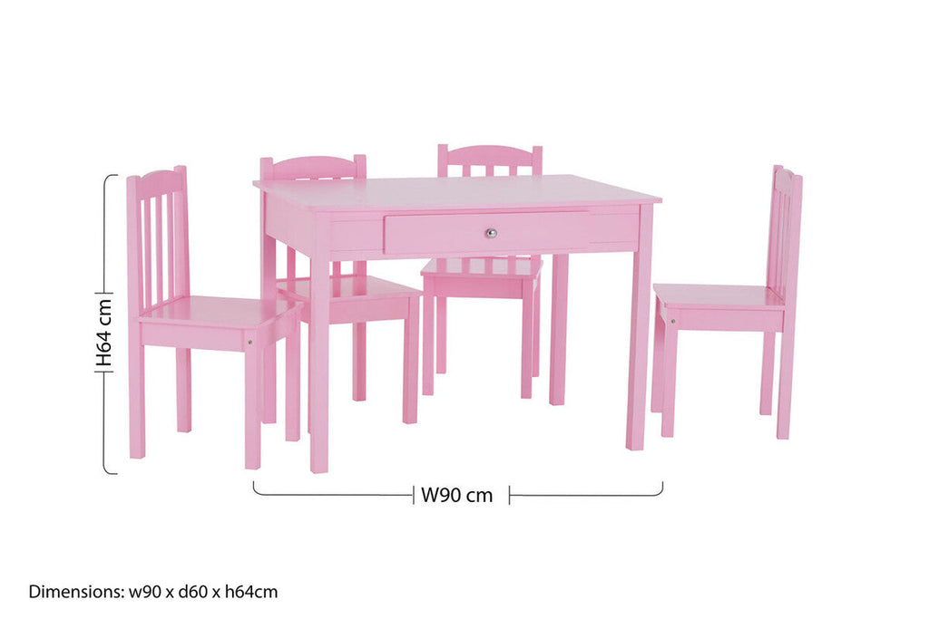 Kids Pink Wooden Table & 4 Chairs Set, Kid'S Storage & Dining