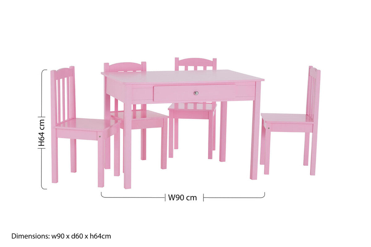 Kids Pink Wooden Table & 4 Chairs Set, Kid'S Storage & Dining