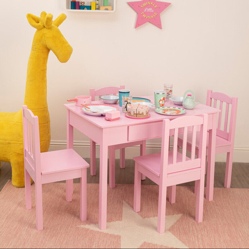 Kids Pink Wooden Table & 4 Chairs Set, Kid'S Storage & Dining